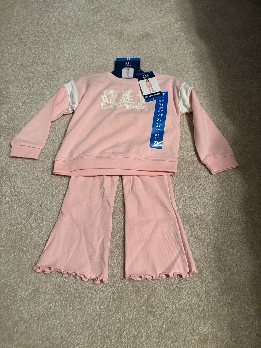 GAP Pink Ruffle-Hem Two-Piece Pajama Set